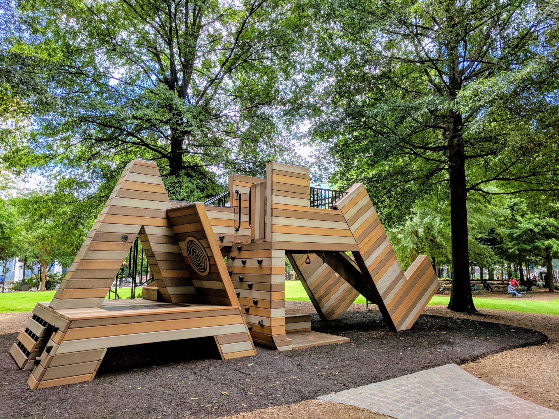 A children's playground in the shape of the capital letters ATL