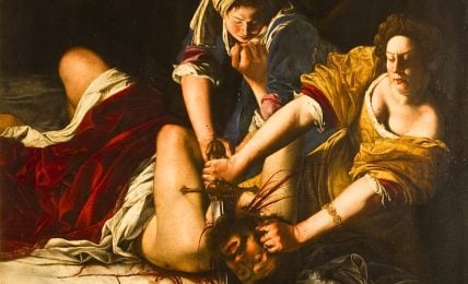 Painting of Judith Slaying Holofernes by Artemisia Gentileschi. The scene depicted is showing Judith decapitating Holofernes after he falls asleep drunk.