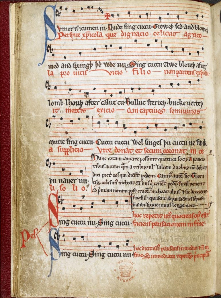 A manuscript showing the composition "Summer is icumen in", an example of early English polyphony