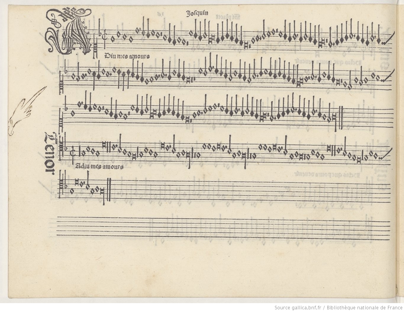 A page from one of the first printed sheet music books, the Harmonice Musices Odhecaton.