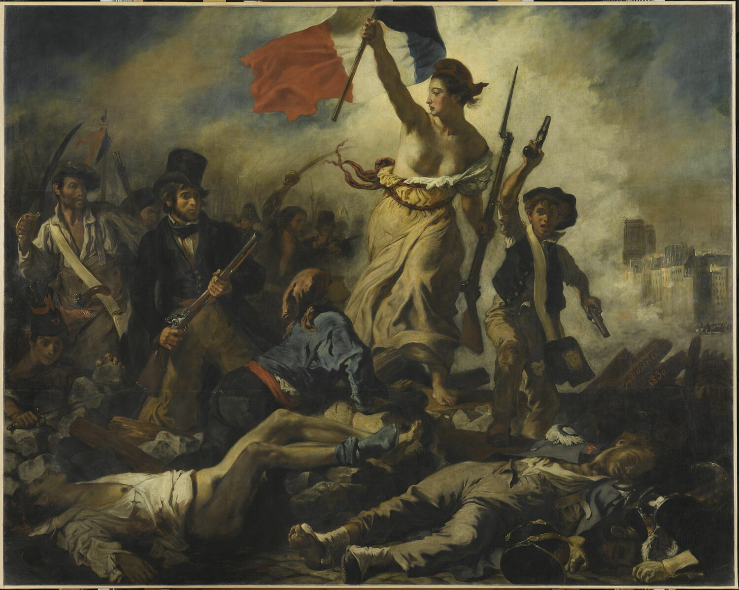 A painting of Marianne (Lady Liberty) leading the French people in revolution.