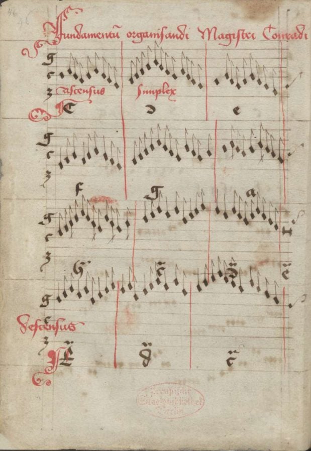 A page showing organ tablature from the Lochamer Liederbuch.