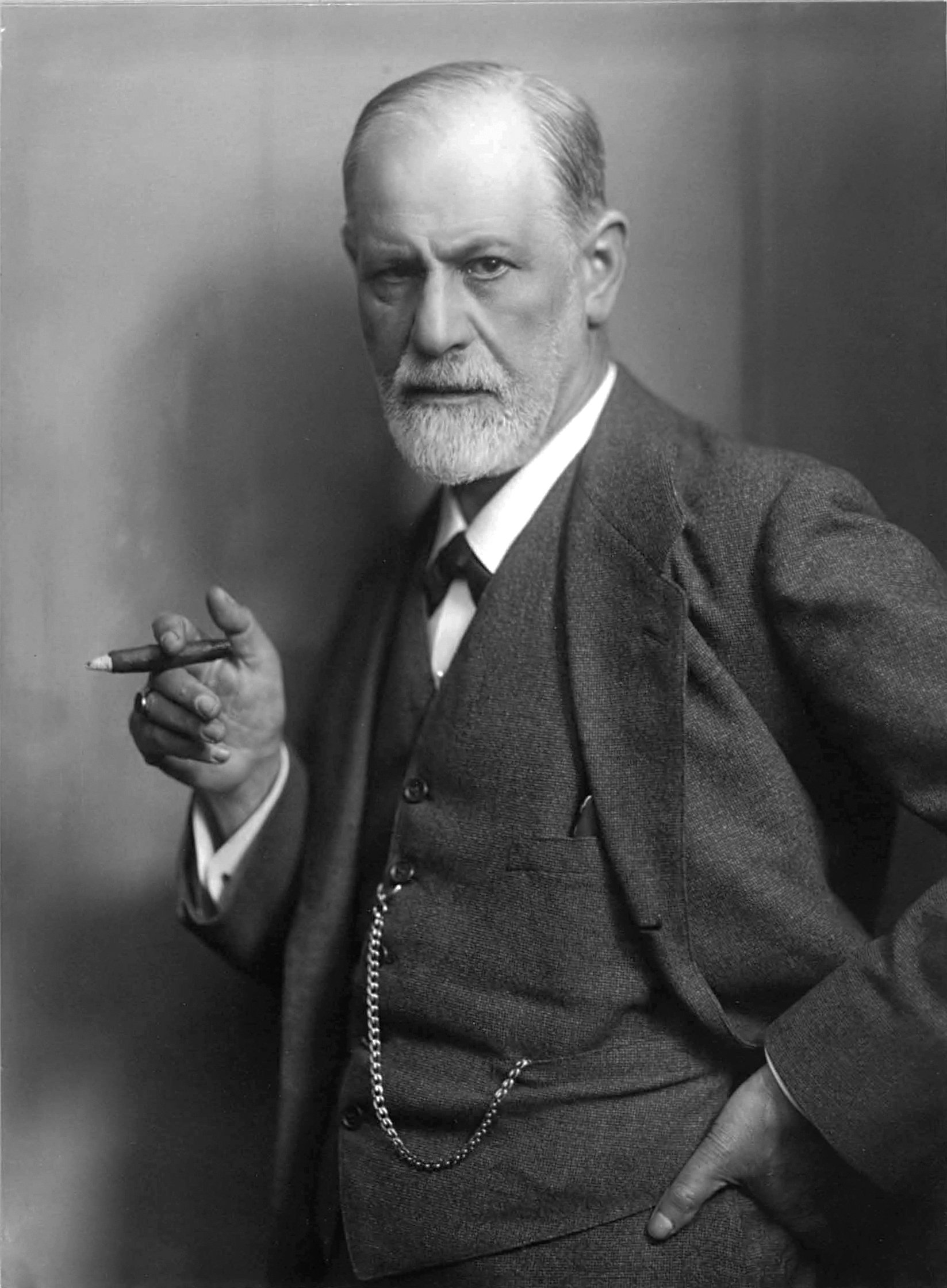 Portrait of Sigmund Freud holding a cigar