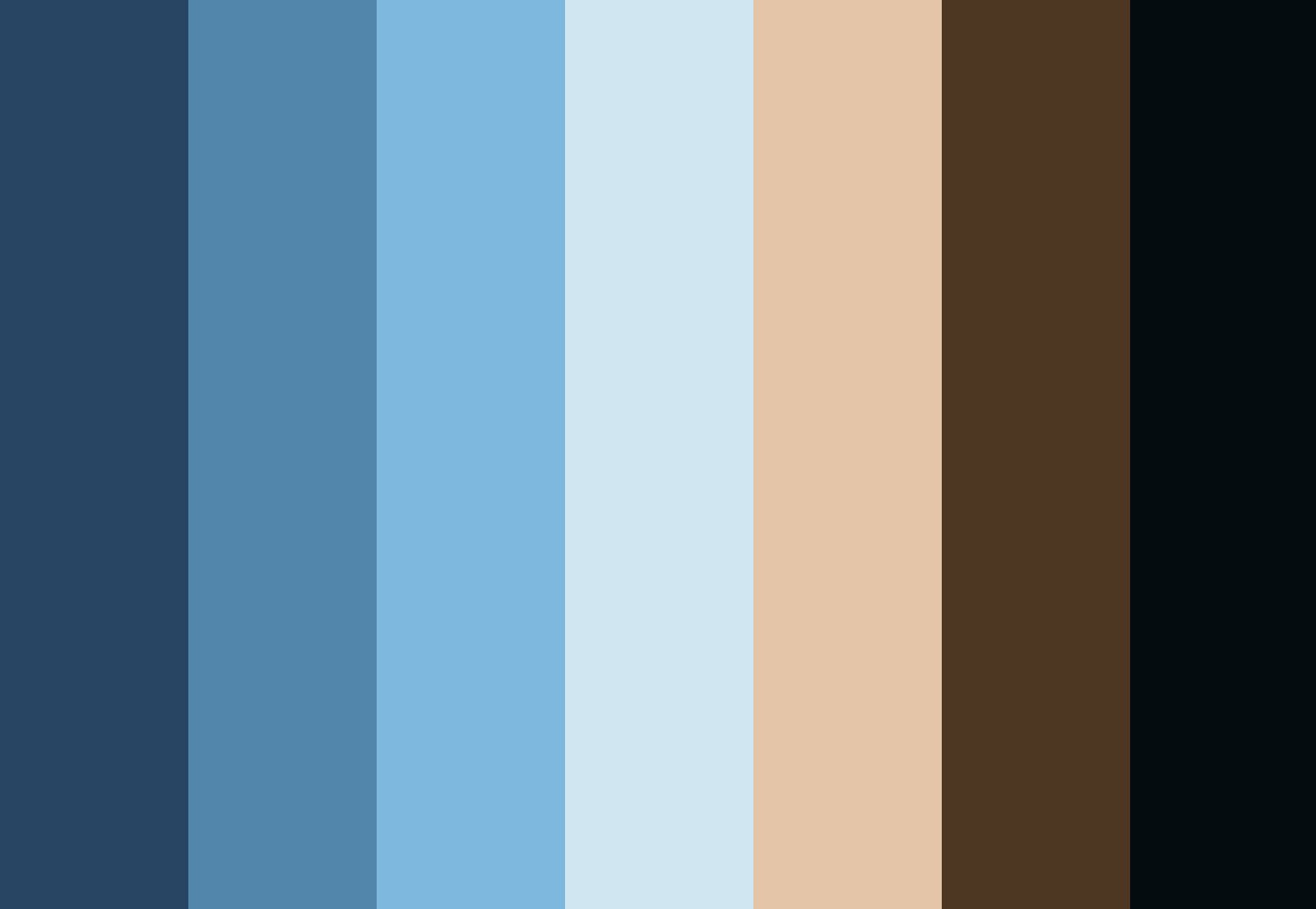 A color palette of six vertical stripes in different shades of blue and brown.