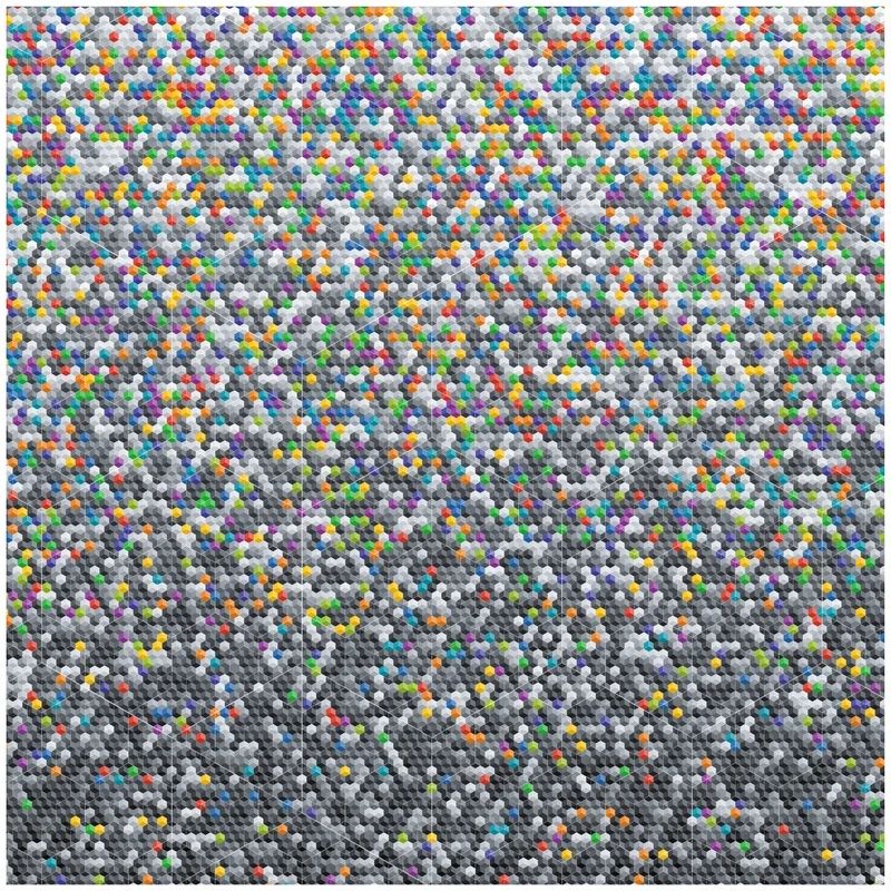 An artwork composed from a multitude of multicolored points with no definitive pattern.