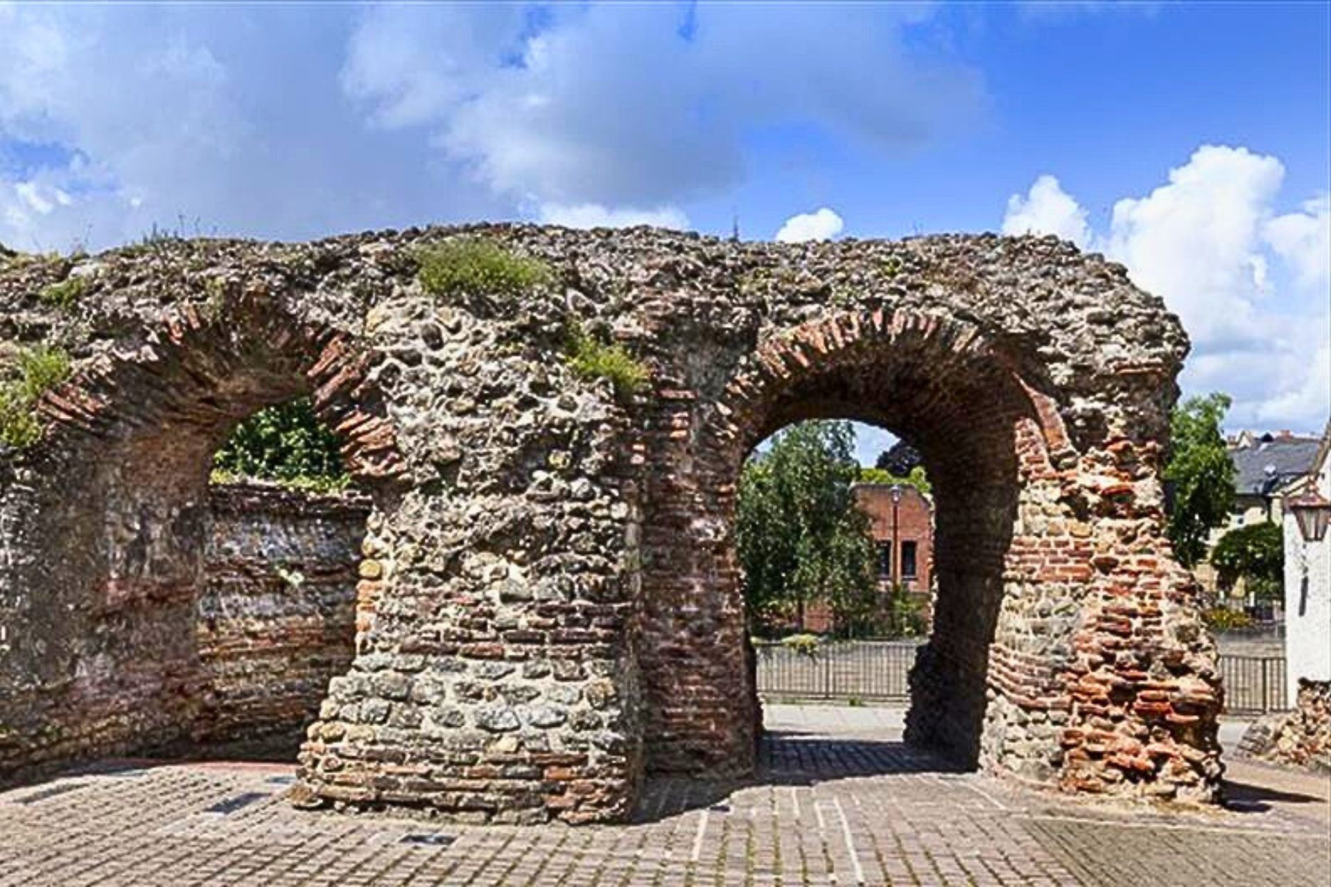 A section of a Roman wall still standing in Colchester, England.