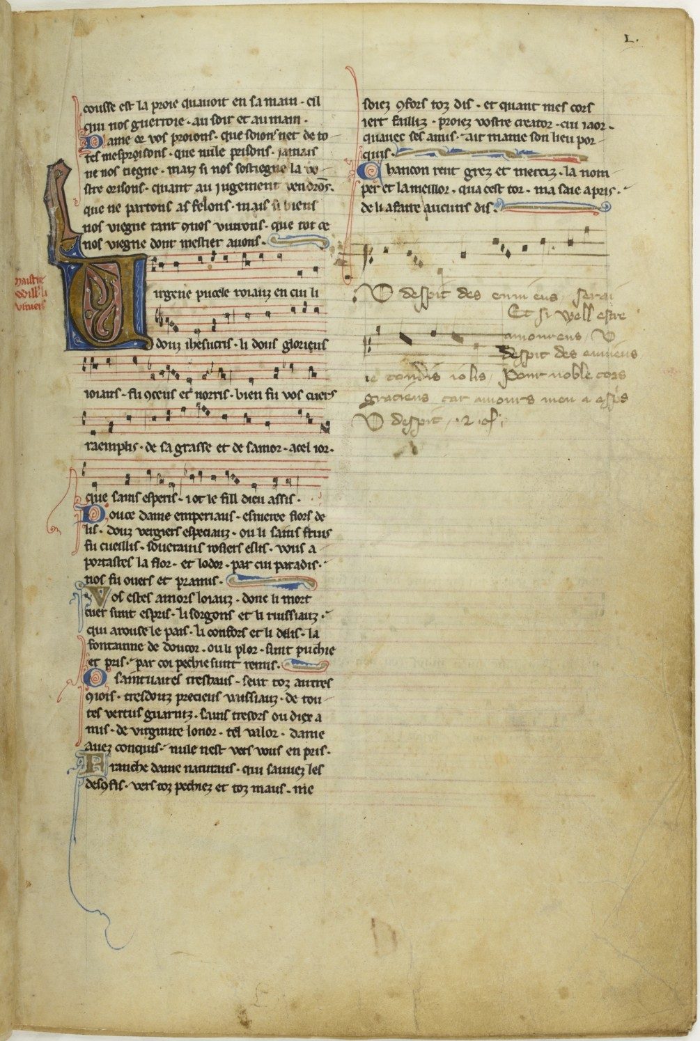 A manuscript of a thirteenth century Trouvere song