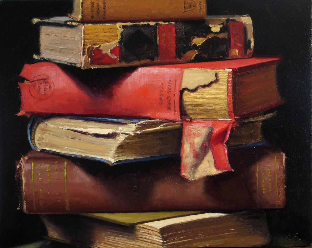 An illustration of a pile of old books.