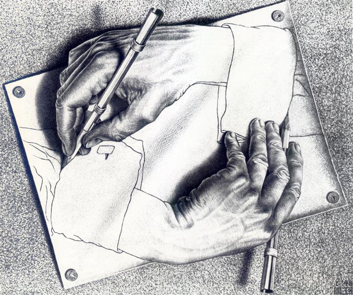 Two hands drawing each other