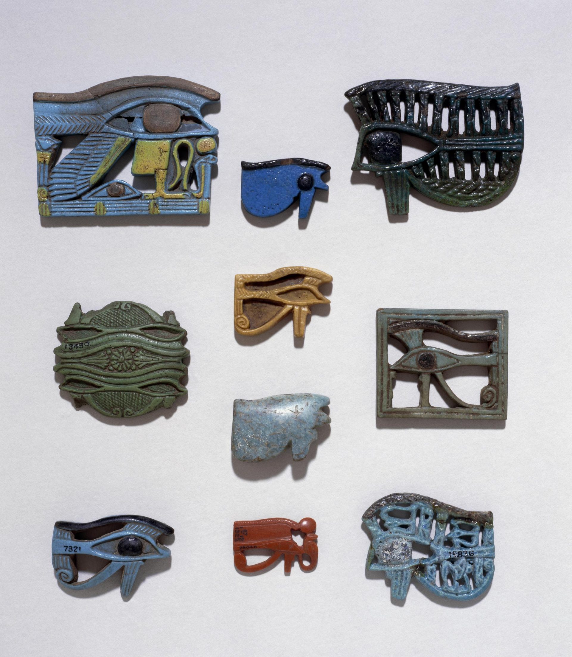 Multiple Wedjat Eye amulets from ancient Egypt