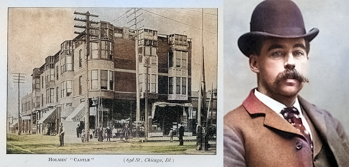 This is a collage of a man in a suit and hat and the front of a building. The building appears to be from the 19th century. The man in the photo is wearing a suit and hat.