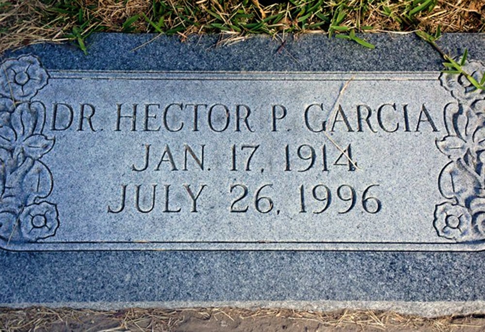 A tombstone of Dr. Hector P. Garcia that reads Jan, 17, 1914, July 26, 1996.
