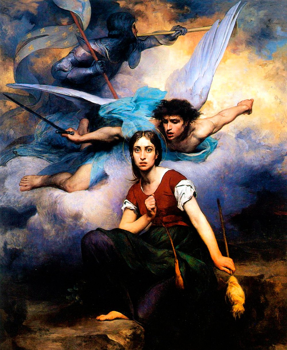 Portrait illustrating Joan of Arc's reverence during a vision of Archangel Michael.