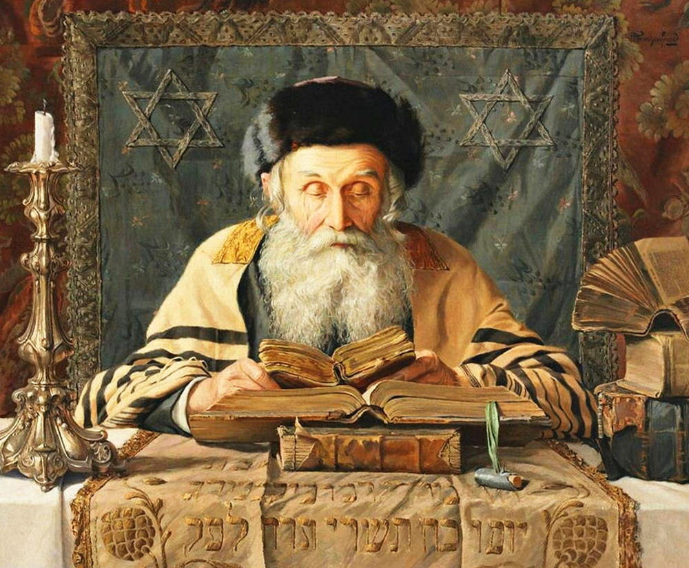 Jewish Rabbi Studying the Old testament, painting by Alois Heinrich Priechenfried.
