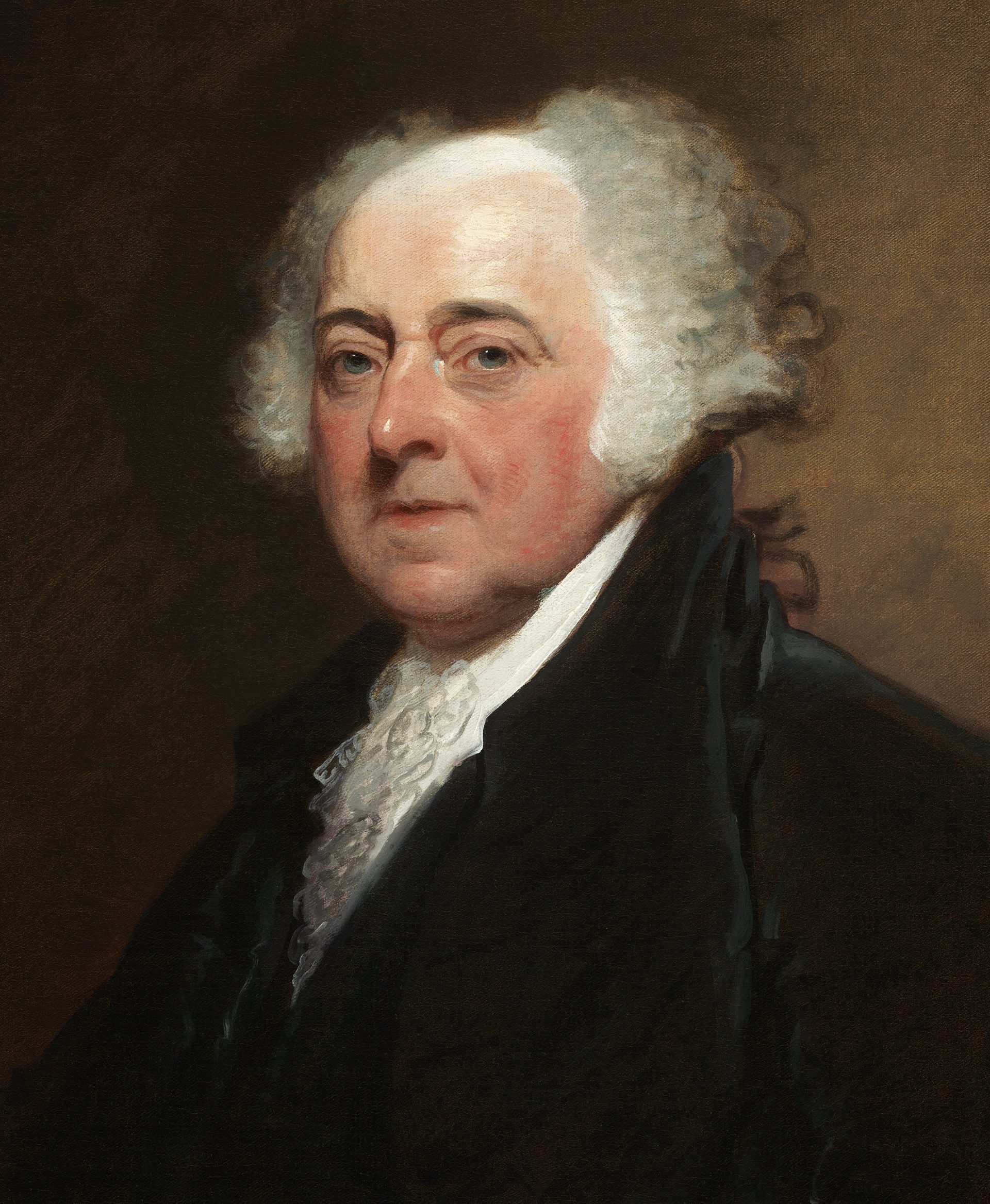 Portrait of John Adams in a black coat and a white cravat.
