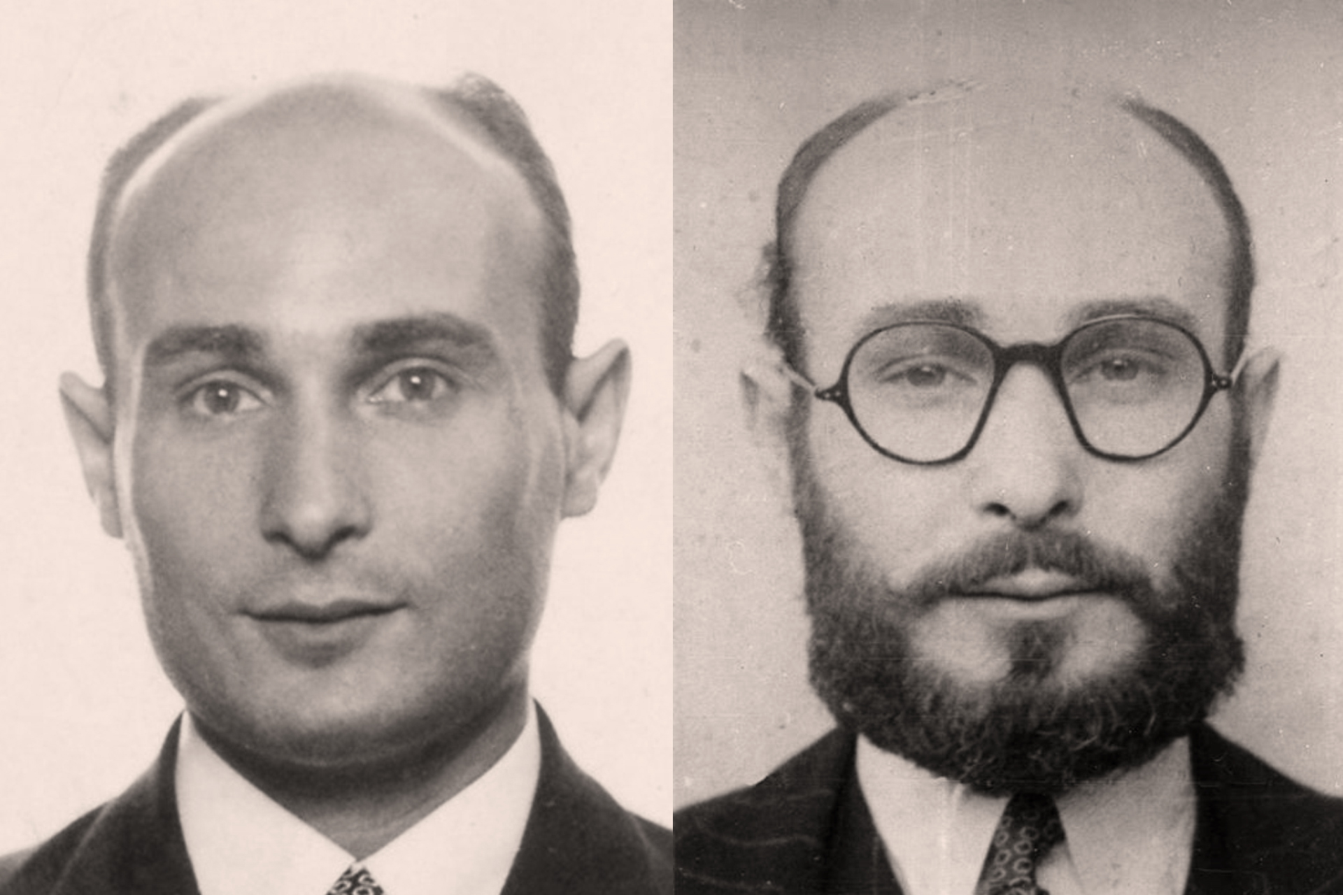 A collage of two photos of the same man, Juan Pujol Garcia “Garbo”, on the left side he is his regular self, on the right side he is wearing a disguise in the form of glasses and beard.