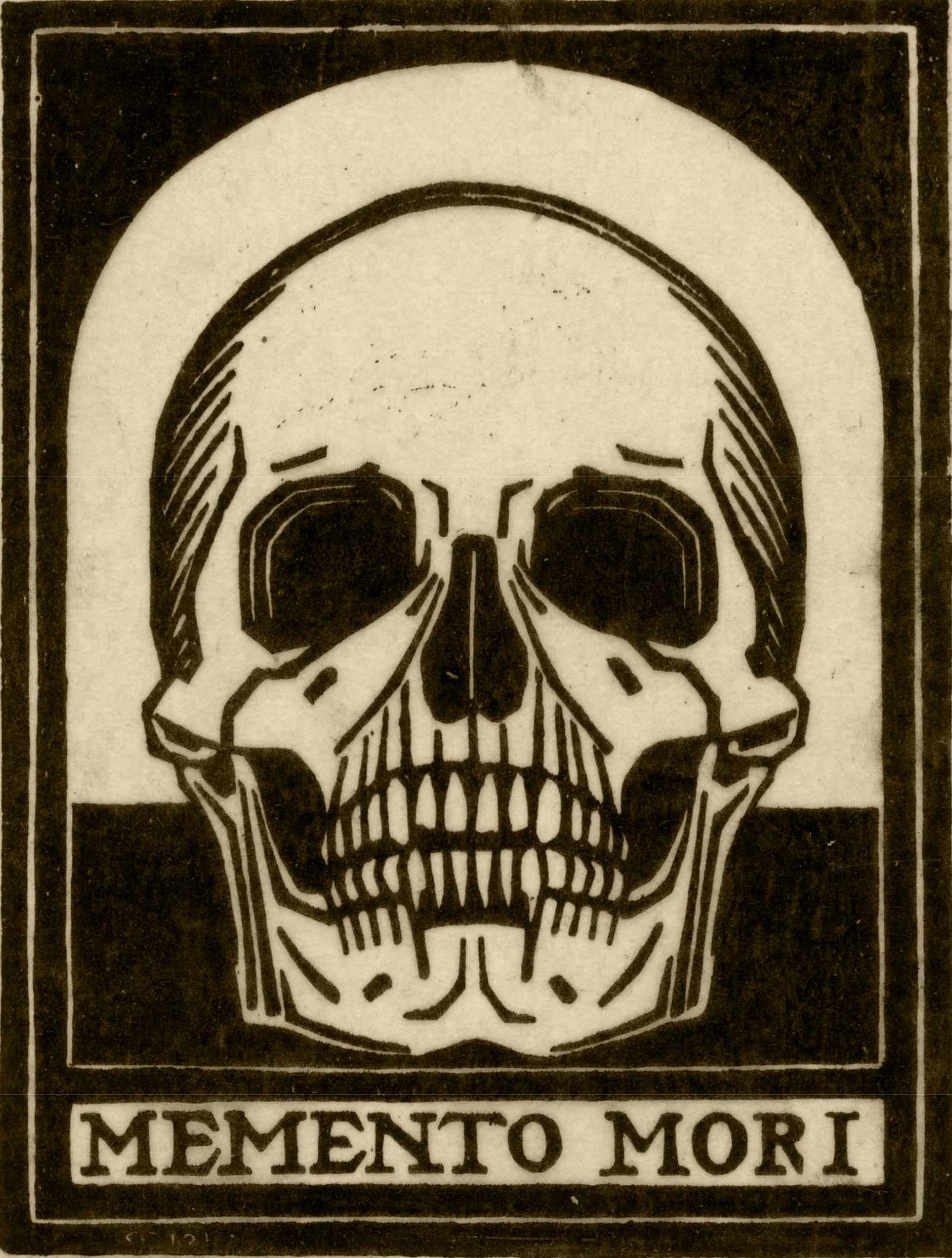 Skull with “Memento Mori” written underneath.