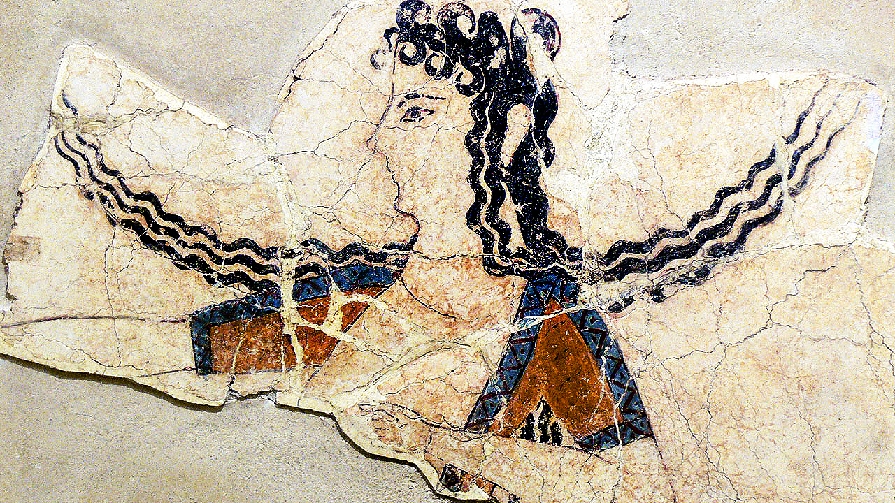 Fresco fragment with a female dancer from the Palace of Knossos, (1600–1450 BC).