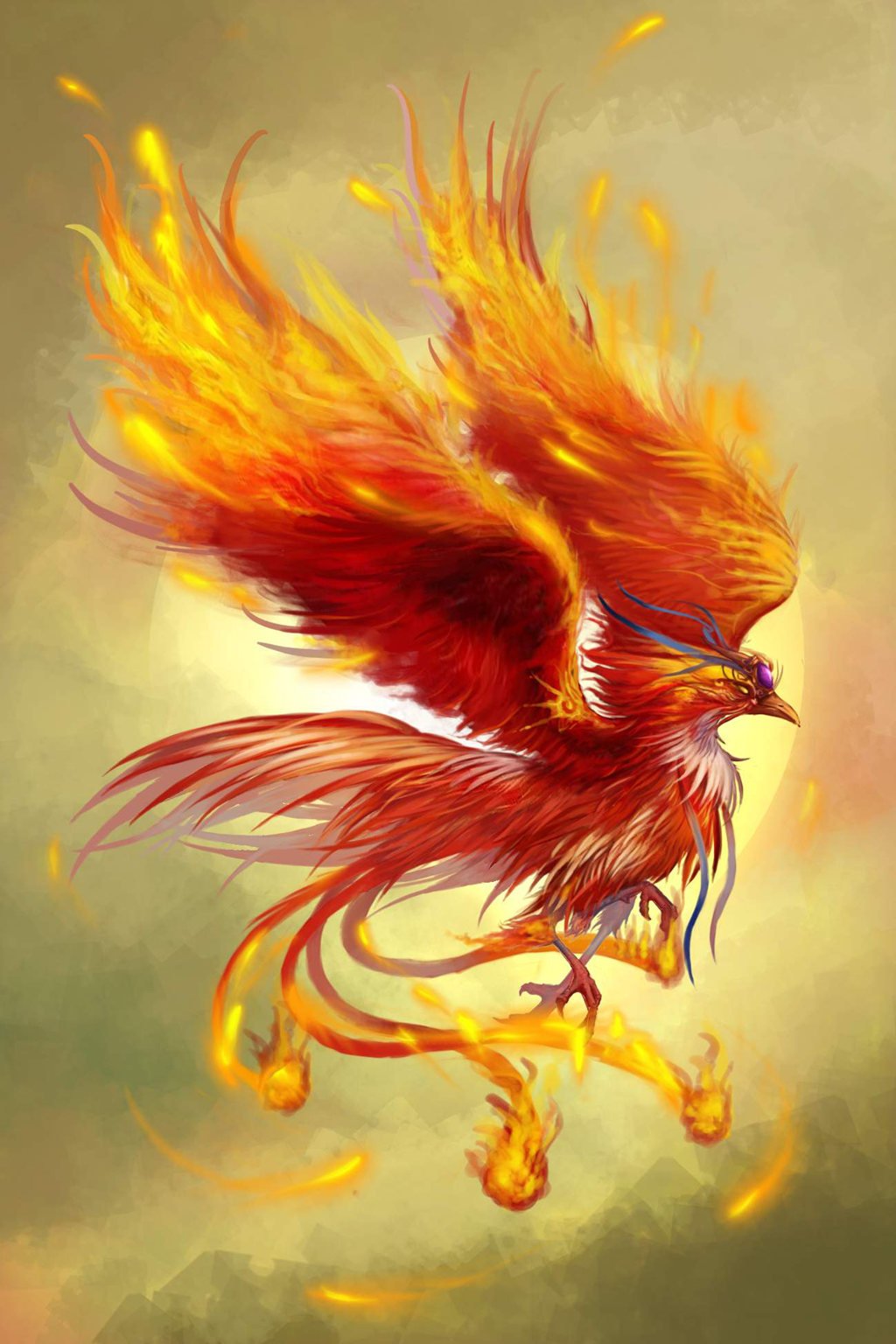 An illustration of a fire bird with three legs.