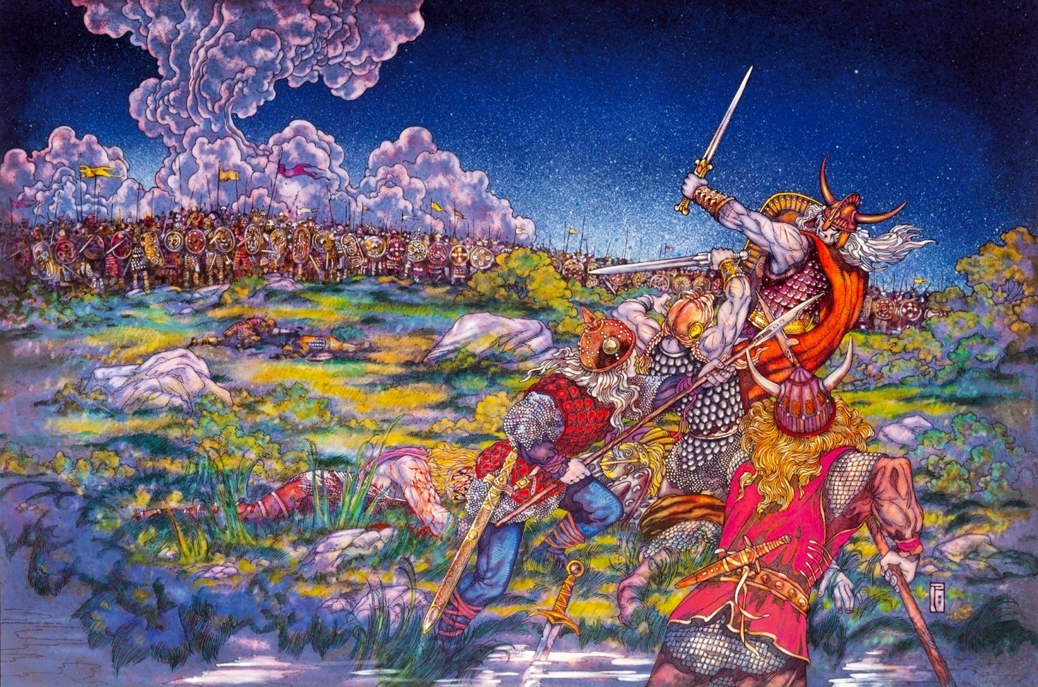 “The Battle of Moira (Battle of Magh Rath)” by Jim Fitzpatrick vividly portrays the pivotal combat, where, as Samuel Ferguson noted, a win for Congal could have revived Ireland's old bardic paganism.