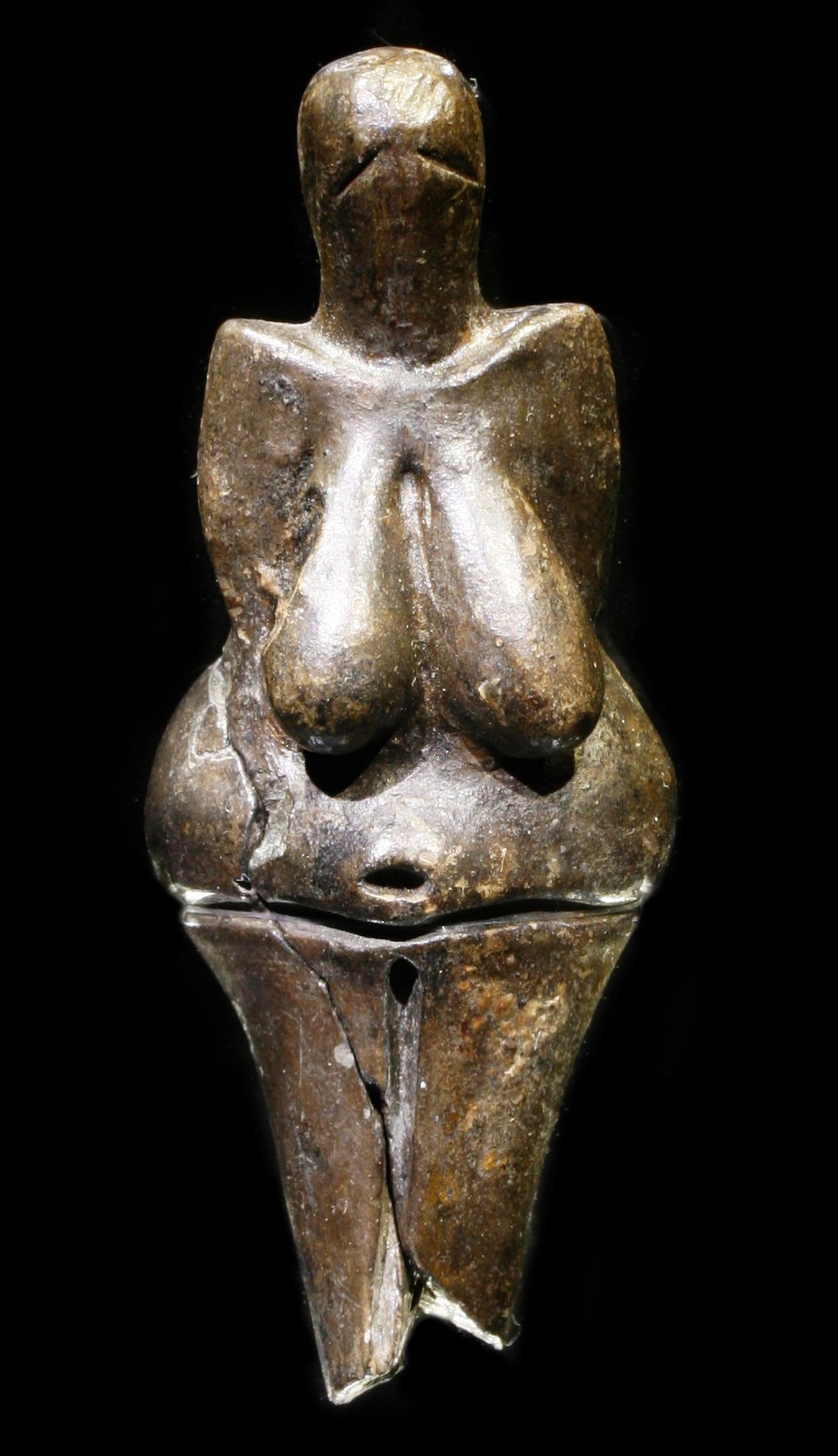 Venus of Dolni Vestonice, an 11 centimeter tall sculpture representing a curvaceous nude female, believed to symbolize fertility or serve as a 'goddess' figure.