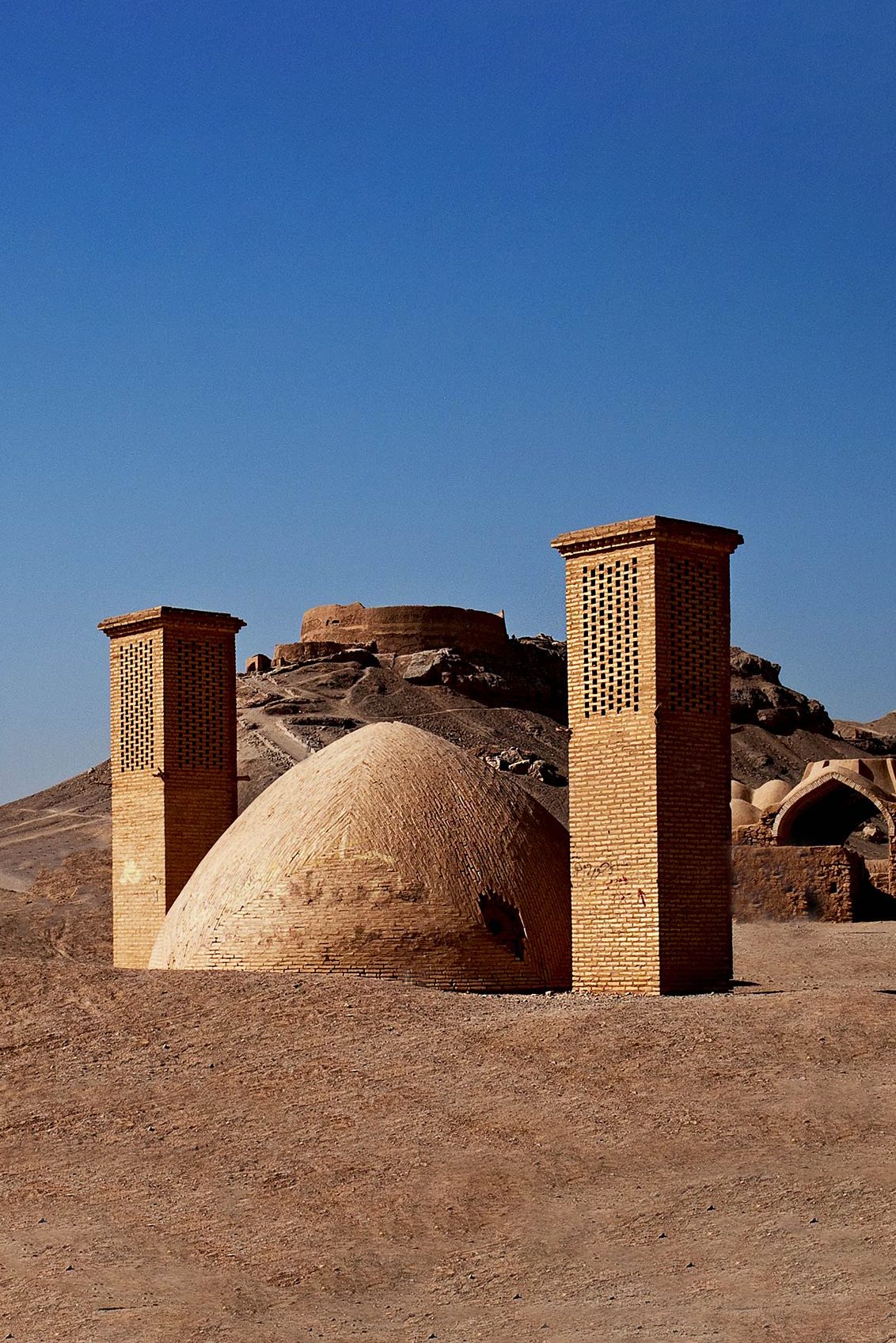 A photograph of ancient Zoroastrian burial towers