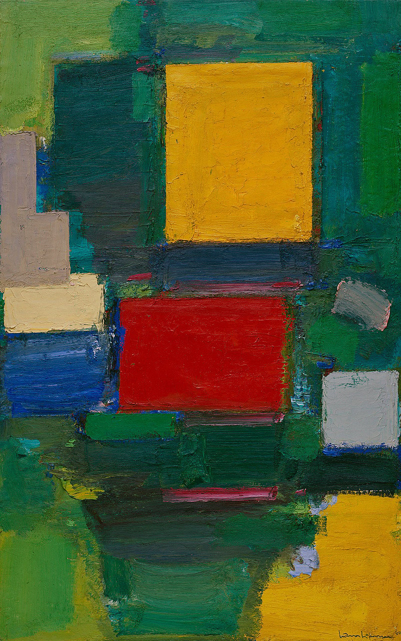  "The Gate" by Hans Hofmann, 1959–60, a vibrant abstract composition featuring interlocking rectangles and squares in rich colors with overlapping frames.